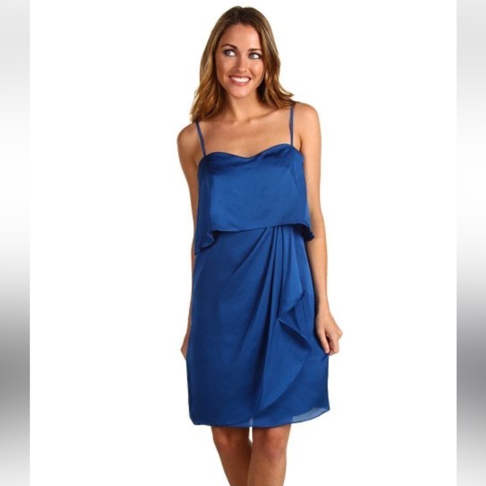 Max and Cleo Royal Blue Spaghetti Strap Draped Cocktail Mini Dress Size 2